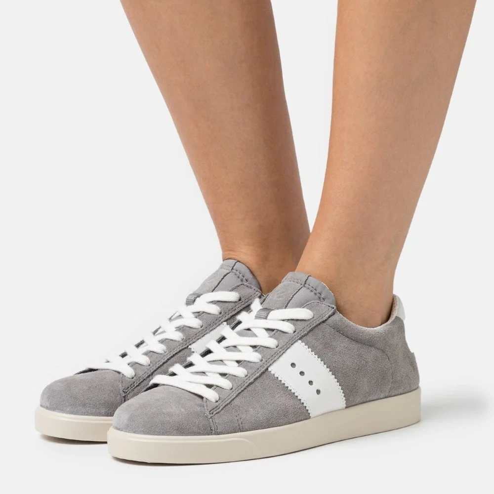 ECCO Women’s Street Lite Leather Sneaker Steel/White Size 42 | New in Box - Picture 1 of 8